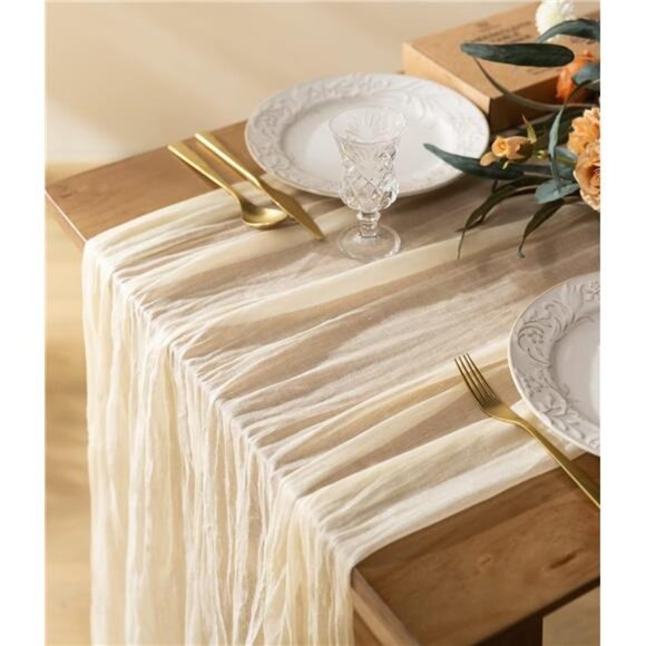 Cheesecloth Table Runner 10ft Gauze Boho Rustic Ivory White Cream - Picture 1 of 7